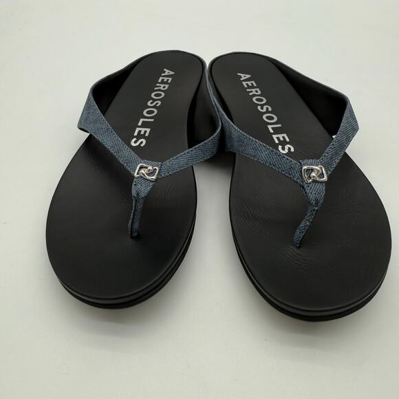Aerosoles Blue Denim Comfort Fisher Round Toe Flex Thong Sandals NWOB 7 - Picture 4 of 5